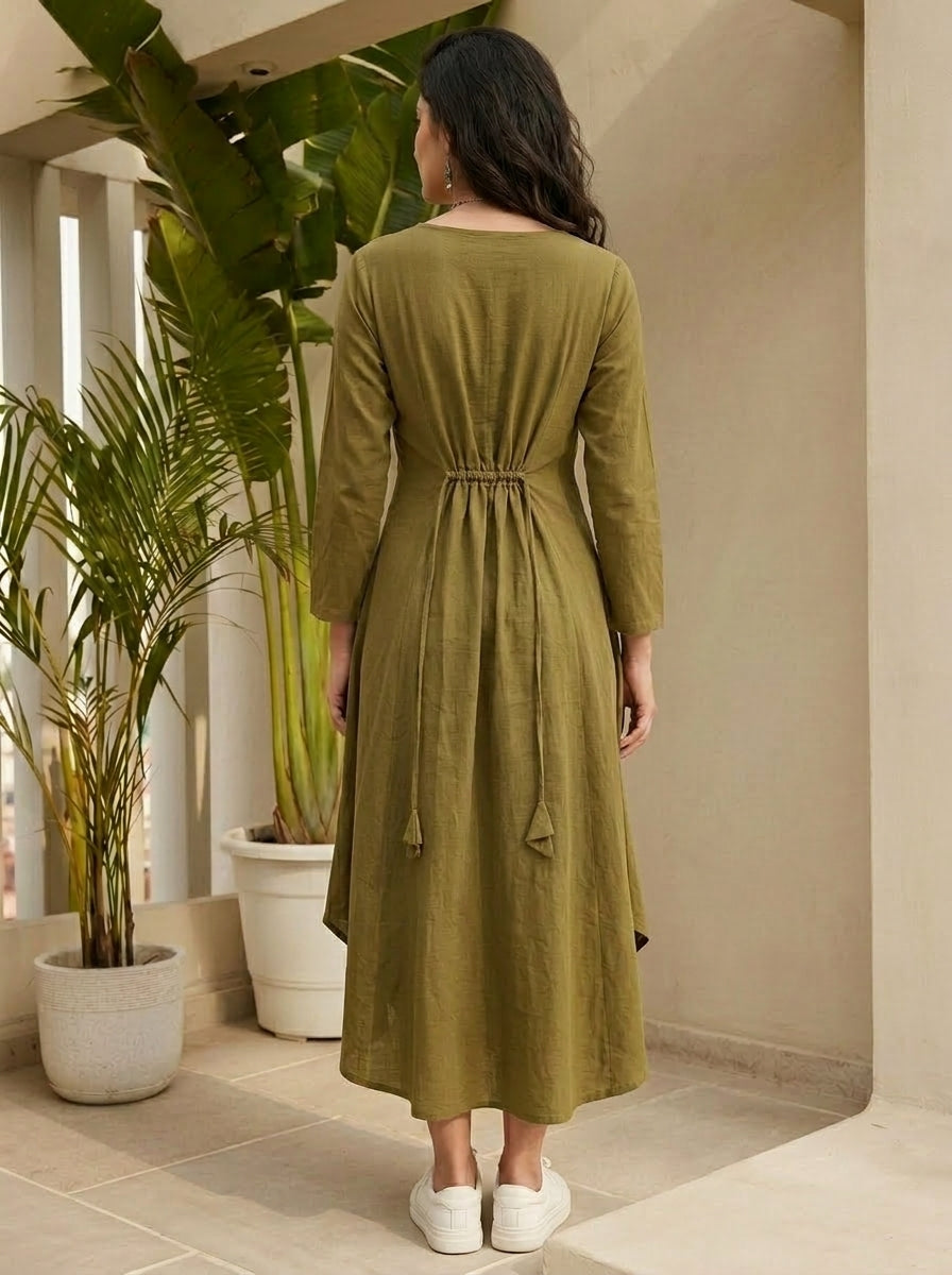 Olive Green Cowl Dress