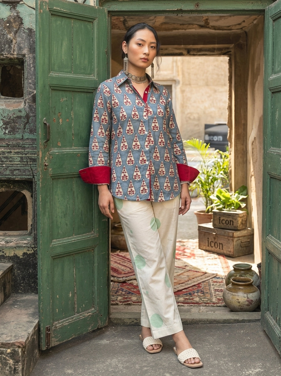 Slate Blue Printed Shirt