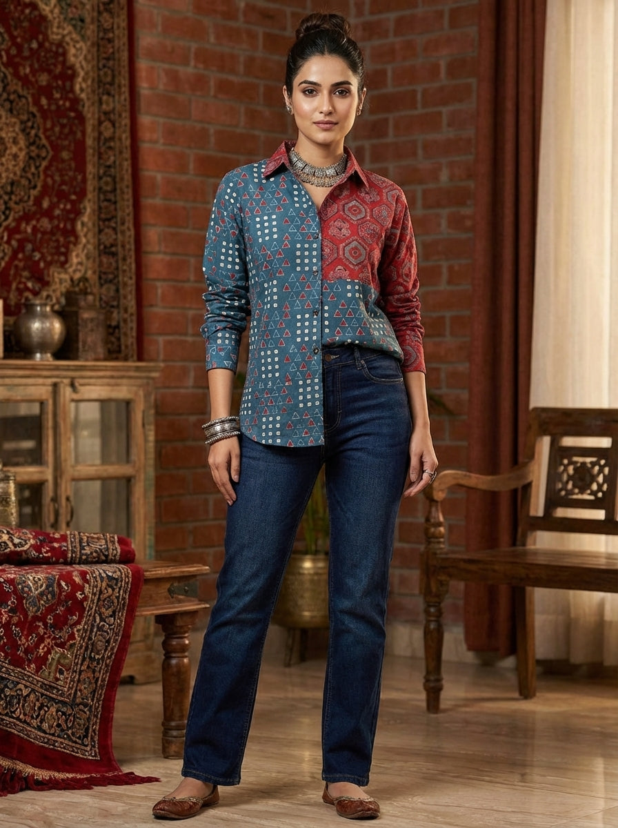 Teal Lotus Dual Printed Shirt