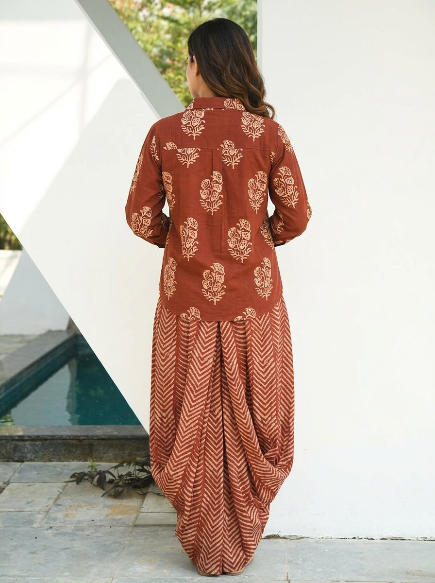 Printed Drape Skirt With Short Shirt Set
