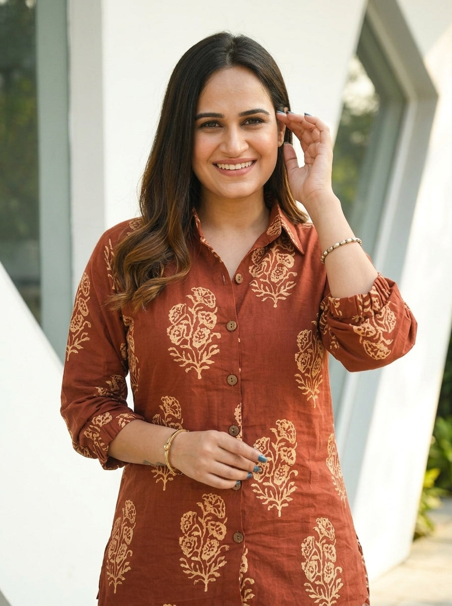 Printed Drape Skirt With Short Shirt Set