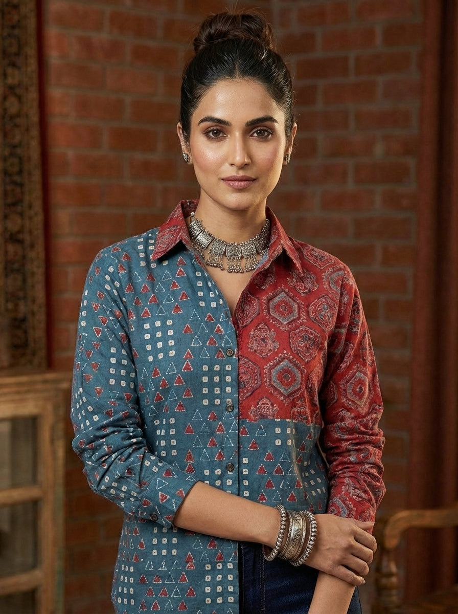 Teal Lotus Dual Printed Shirt