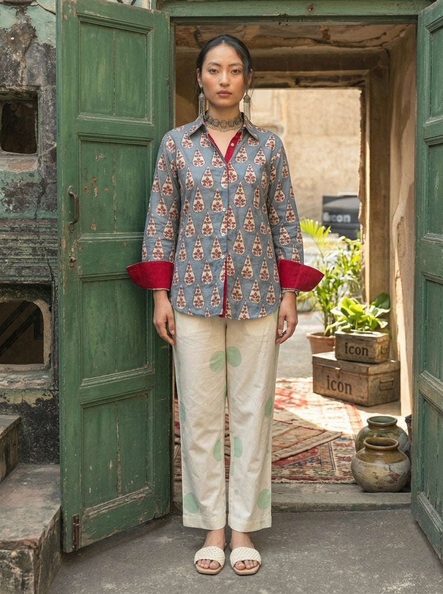 Slate Blue Printed Shirt