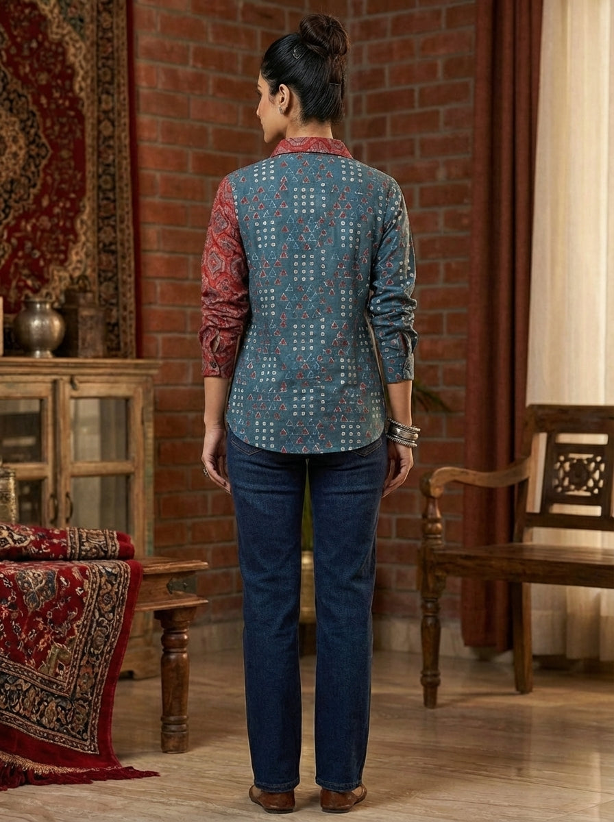 Teal Lotus Dual Printed Shirt